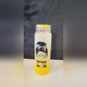 Autism mom 17oz yellow glass water bottle